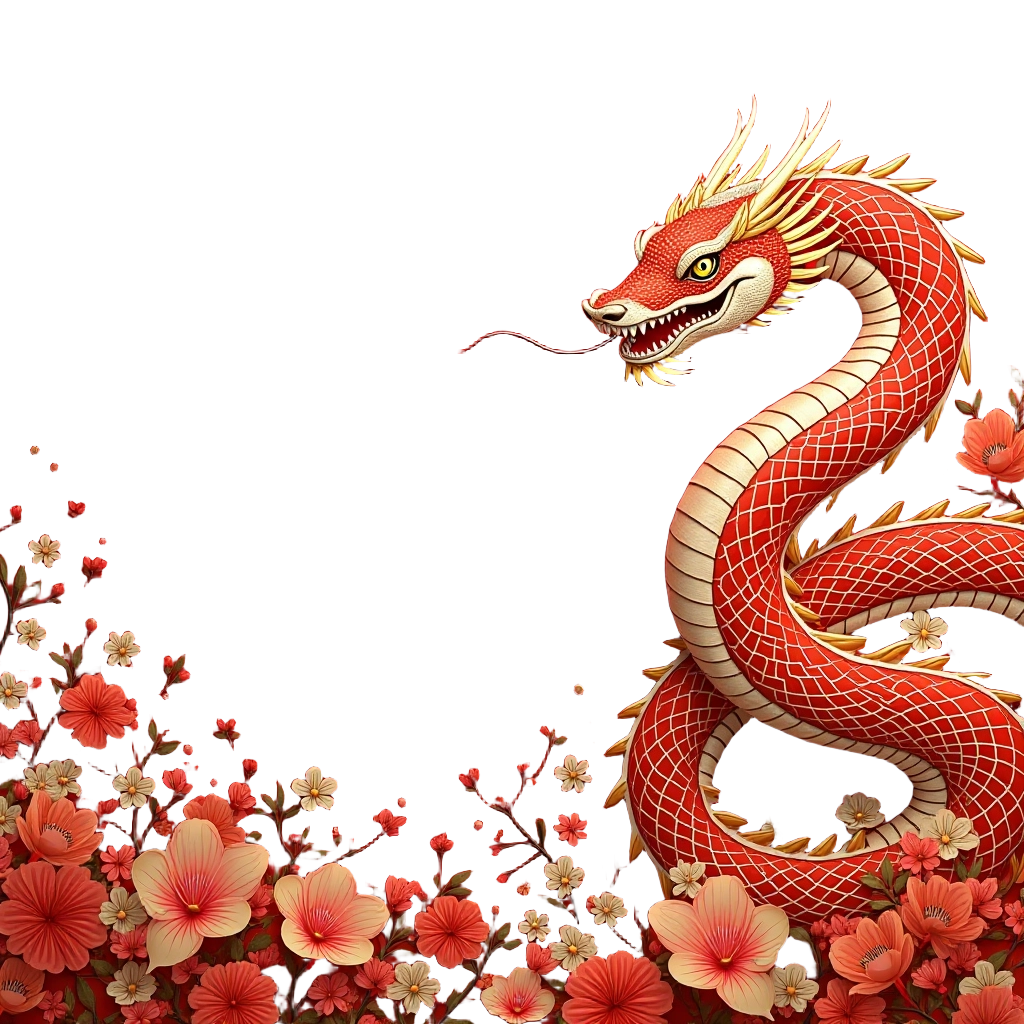 Oriental Dragon and Blossoms